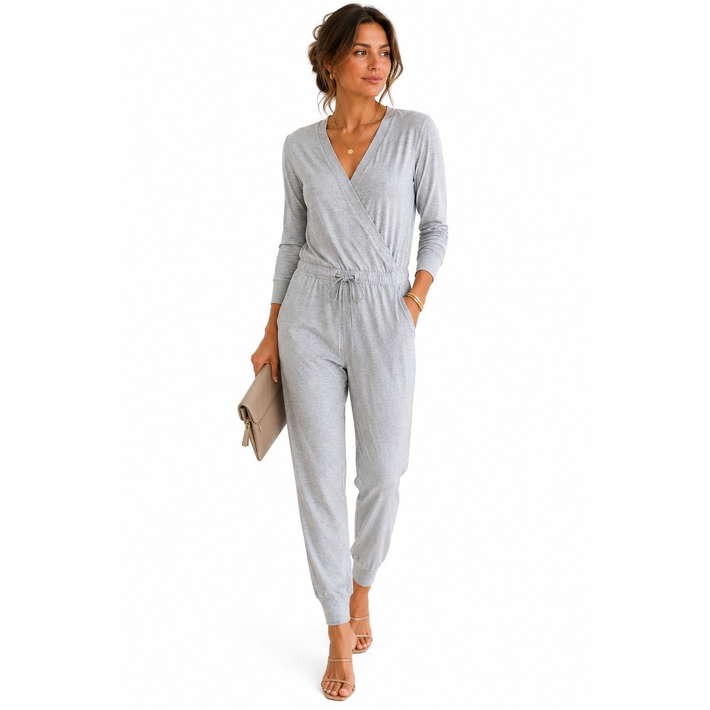 Brunello Cucinelli Jumpsuit Women Small Gray Cashmere Silk Wrap Front Jogger